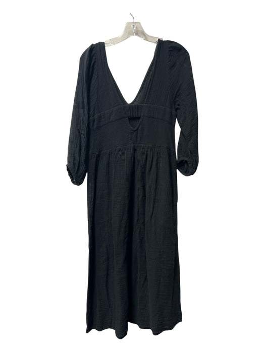 Madewell Size XXS Black Cotton V Neck Open Back Tea Length Pockets Dress Black / XXS