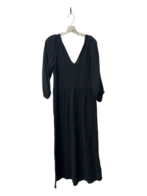 Madewell Size XXS Black Cotton V Neck Open Back Tea Length Pockets Dress Black / XXS