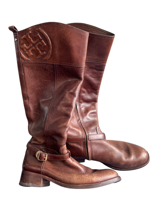 Tory Burch Shoe Size 7.5 Brown Leather round toe Buckle Zipper Boots Brown / 7.5