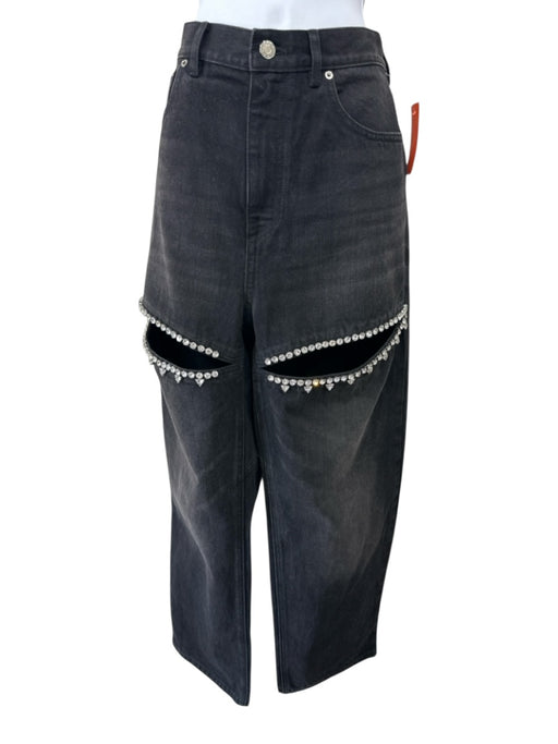 Area Size 30 Black Cotton Denim Crystal Details Slits High Rise Jeans Black / 30