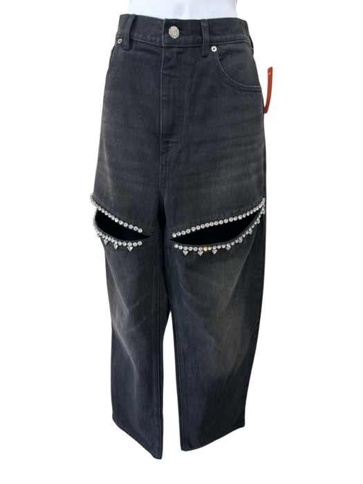 Area Size 30 Black Cotton Denim Crystal Details Slits High Rise Jeans Black / 30