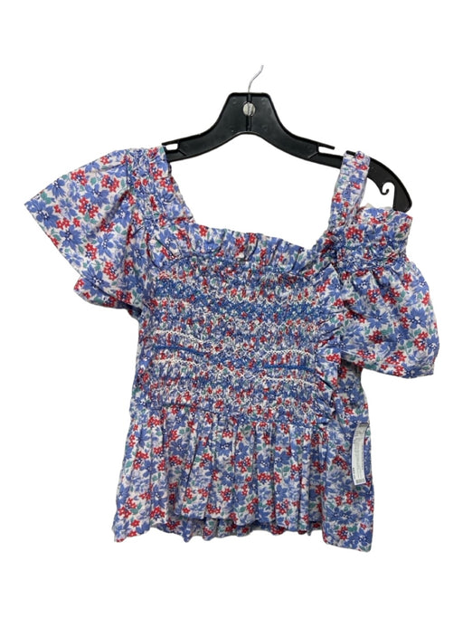 Sea New York Size XS Blue, Green, Red & White Cotton Smocked Floral Top Blue, Green, Red & White / XS