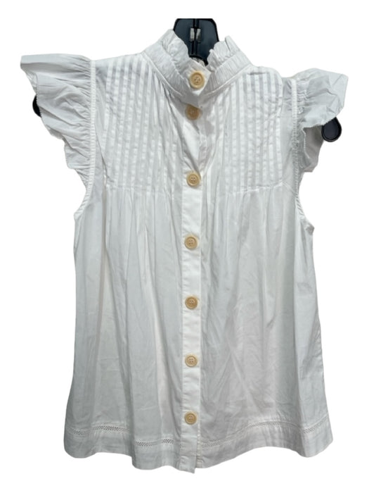 Sea New York Size 4 White Cotton Pintuck Cap Sleeve Ruffle Button Back Top White / 4