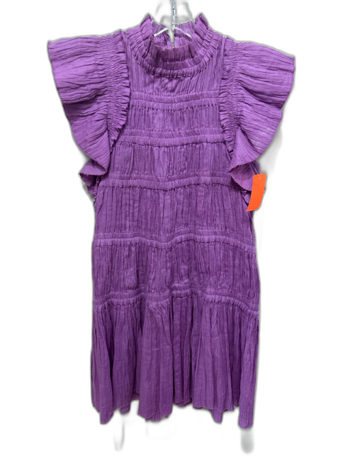 Sea New York Size S/M Purple Shirred High Neck A Line Ruffle Cap Sleeve Dress Purple / S/M