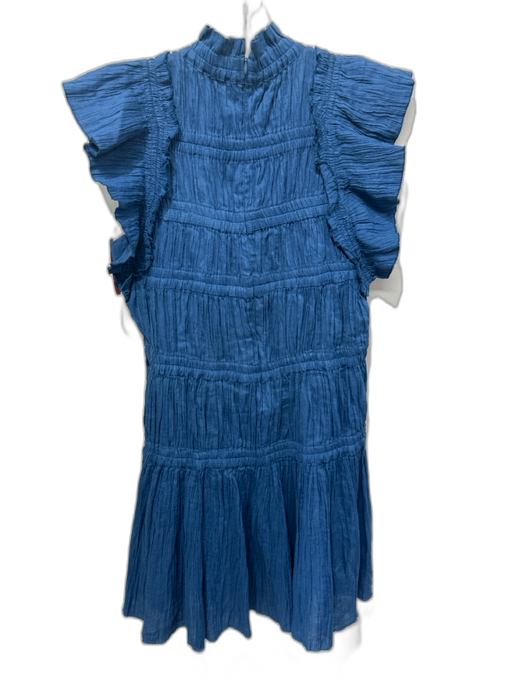 Sea New York Size S/M Teal Blue Shirred High Neck A Line Ruffle Cap Sleeve Dress Teal Blue / S/M