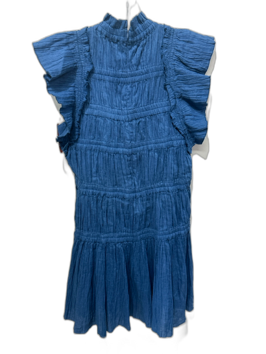 Sea New York Size S/M Teal Blue Shirred High Neck A Line Ruffle Cap Sleeve Dress Teal Blue / S/M
