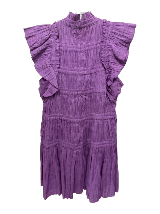 Sea New York Size S/M Purple Shirred High Neck A Line Ruffle Cap Sleeve Dress Purple / S/M
