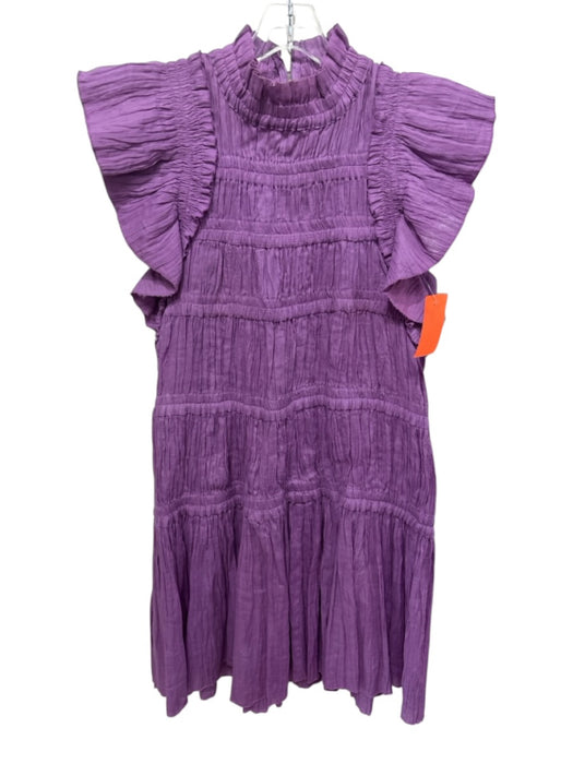 Sea New York Size S/M Purple Shirred High Neck A Line Ruffle Cap Sleeve Dress Purple / S/M