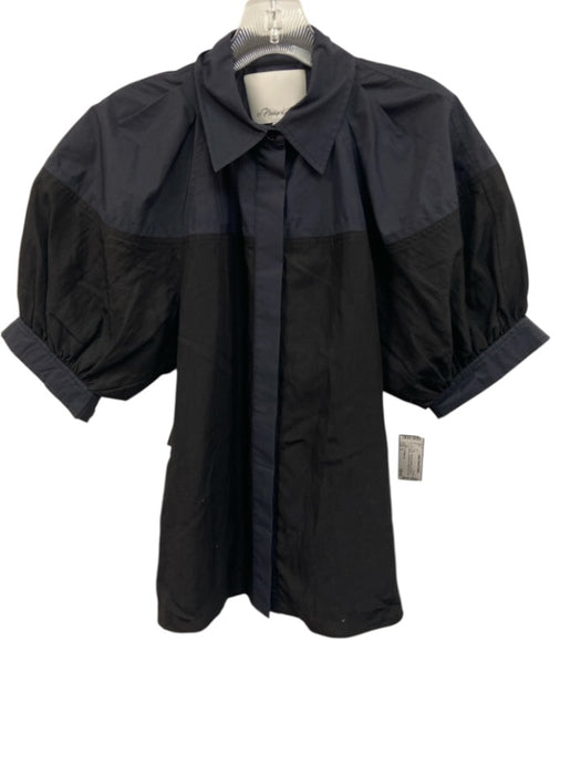 3.1 Phillip Lim Size 2 Navy Blue & Black Lyocell blend Button Front Collar Top Navy Blue & Black / 2