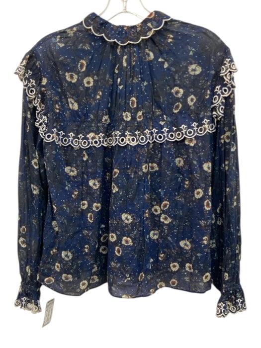 Isabel Marant Etoile Size 36 Navy Blue, Orange, White Cotton Long Sleeve Top Navy Blue, Orange, White / 36