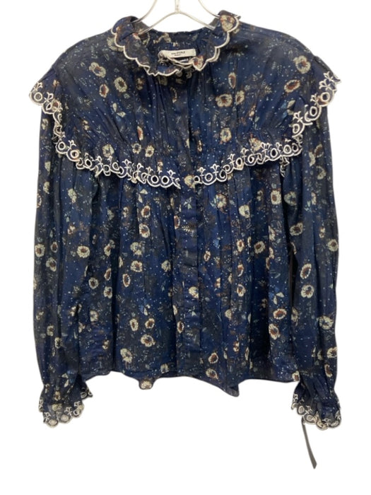 Isabel Marant Etoile Size 36 Navy Blue, Orange, White Cotton Long Sleeve Top Navy Blue, Orange, White / 36