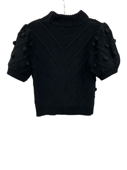 English Factory Size Small Black Short Puff Sleeve Pom Pom Ribbed Sweater Black / Small