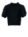 English Factory Size Small Black Short Puff Sleeve Pom Pom Ribbed Sweater Black / Small