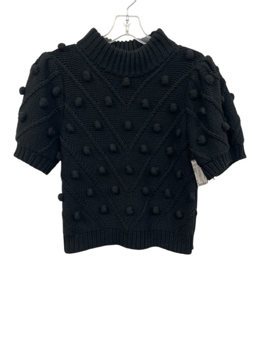 English Factory Size Small Black Short Puff Sleeve Pom Pom Ribbed Sweater Black / Small