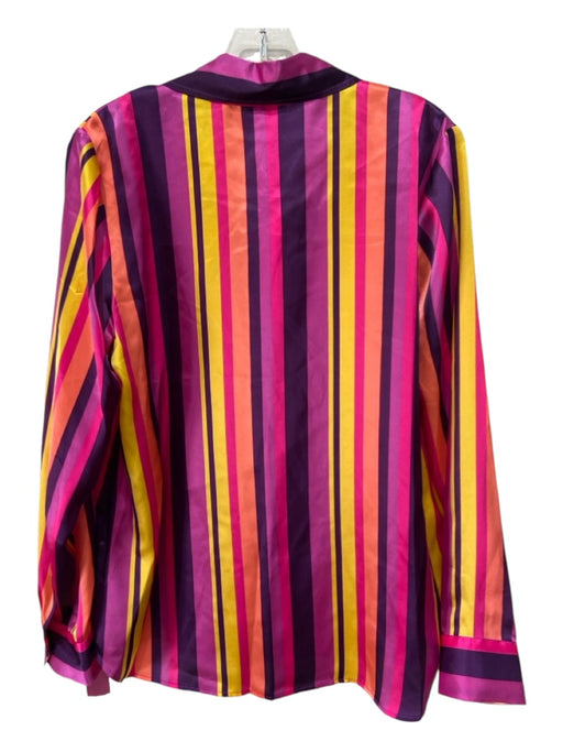 L'agence Size L Purple, Yellow, Orange Silk Striped Long Sleeve Button up Top Purple, Yellow, Orange / L