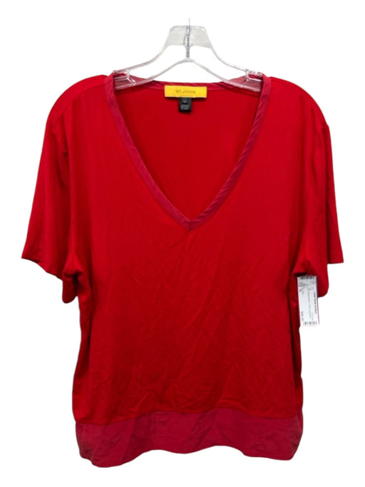 St. John Size XL Red Viscose Blend V Neck Top Red / XL