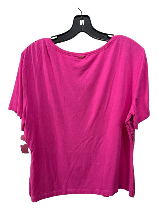 St. John Size XL Hot Pink & Black Viscose Sequins Scoop Neck Cap Sleeve Top Hot Pink & Black / XL