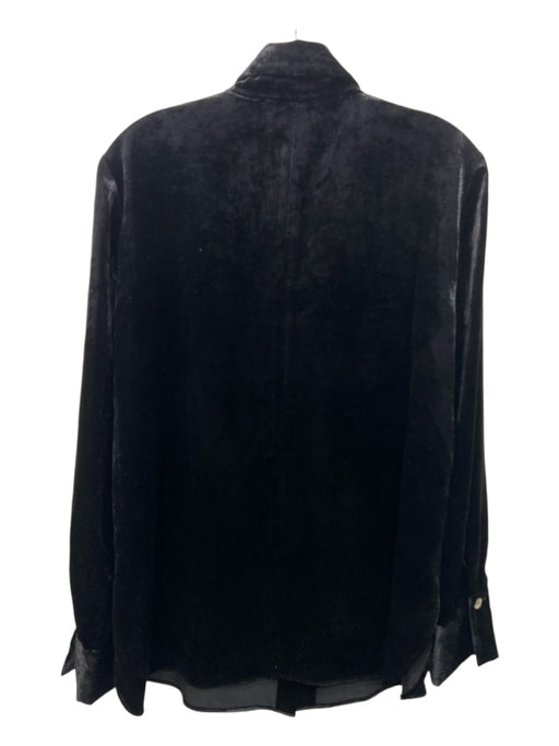 Vince Size L Black Viscose Blend Velvet Button Up Long Sleeve Top Black / L