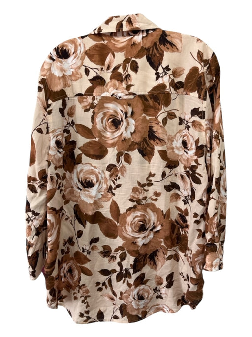 L'agence Size L Brown, Cream, Tan Viscose Floral Button Up Long Sleeve Top Brown, Cream, Tan / L