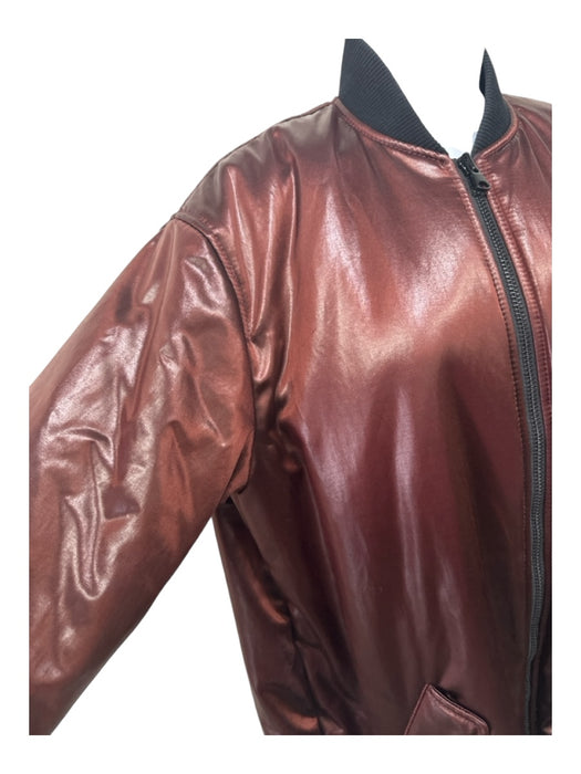 St John Size XS Brown Cotton Blend Zip Front Puffed Bomber Pockets Jacket Brown / XS