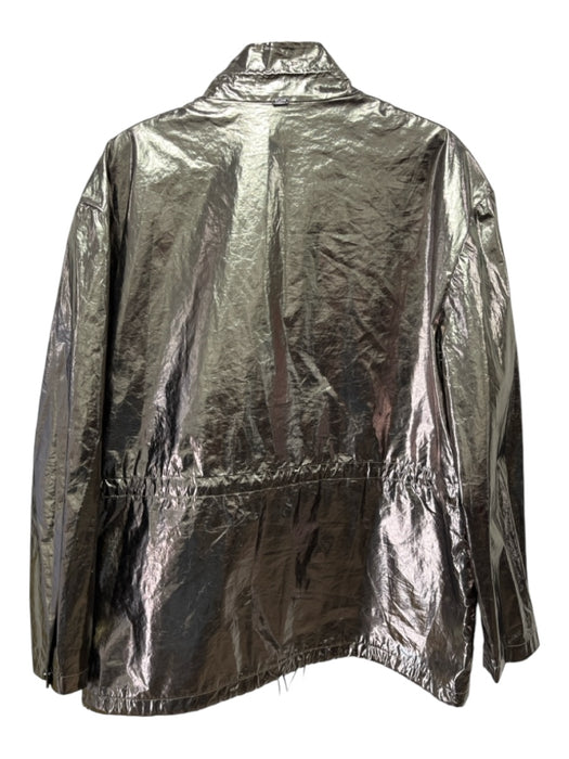 St John Size L Metallic Gold Cotton Blend Drawstring Waist Button Front Jacket Metallic Gold / L