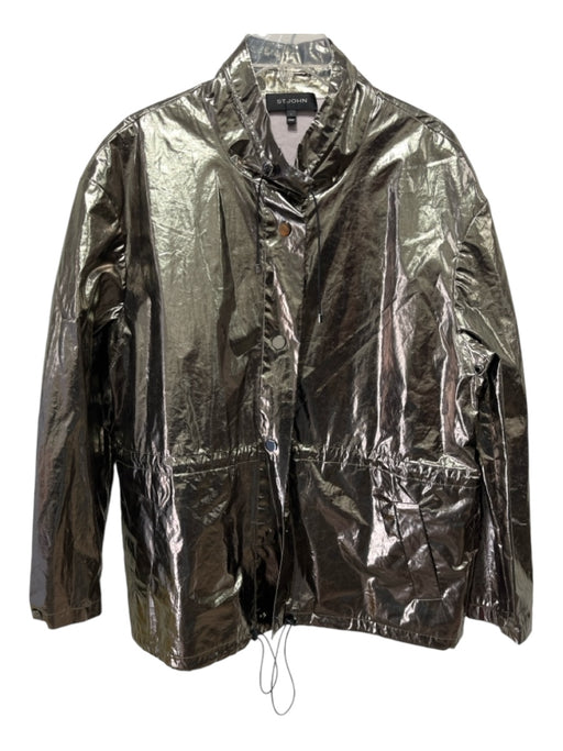 St John Size L Metallic Gold Cotton Blend Drawstring Waist Button Front Jacket Metallic Gold / L