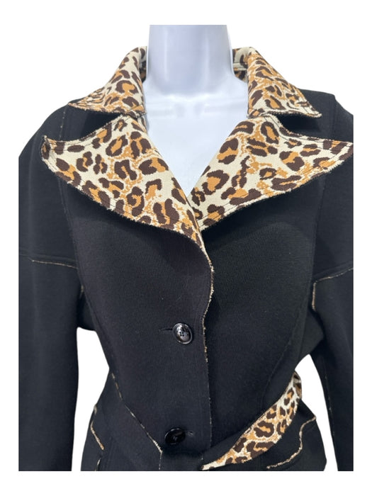 St John Size 10 Black & Beige Wool Reversible Animal Print Seam Detail Jacket Black & Beige / 10