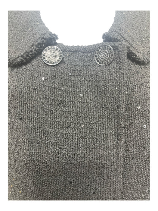 St John Couture Size 10 Black Wool & Rayon Long Sleeve Open Sequin Pockets Coat Black / 10