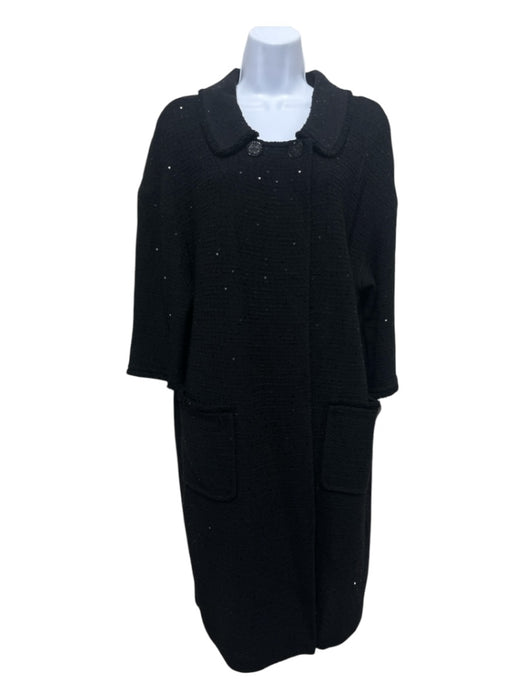St John Couture Size 10 Black Wool & Rayon Long Sleeve Open Sequin Pockets Coat Black / 10