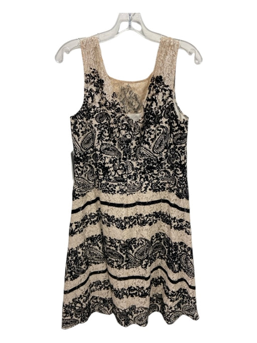 Kay Unger Size 14 Black & Beige Cotton Blend Cap Sleeve Lace Detail Dress Black & Beige / 14