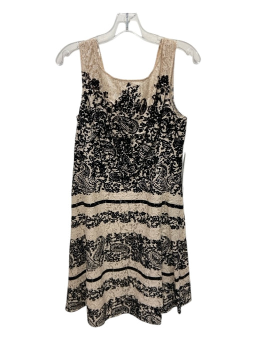 Kay Unger Size 14 Black & Beige Cotton Blend Cap Sleeve Lace Detail Dress Black & Beige / 14