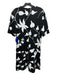 St John Size 12 Black & White Wool Blend Short Sleeve Leaves Knit Back Zip Dress Black & White / 12