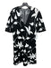 St John Size 12 Black & White Wool Blend Short Sleeve Leaves Knit Back Zip Dress Black & White / 12