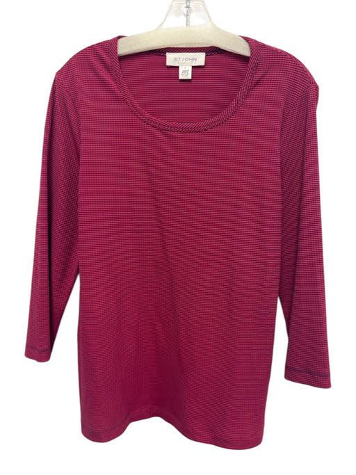 St. John Size L Red & Navy Blue Print Nylon & Spandex Long Sleeve Stripe Top Red & Navy Blue Print / L