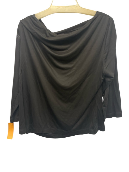 St. John Size L Black Lyocell 3/4 Sleeve Wide Neck Ruched Detail Top Black / L