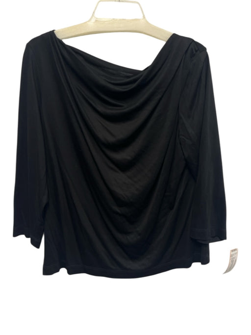 St. John Size L Black Lyocell 3/4 Sleeve Wide Neck Ruched Detail Top Black / L