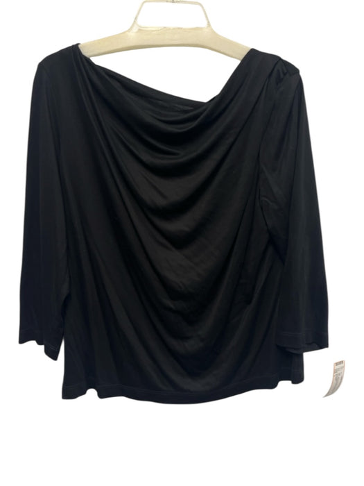 St. John Size L Black Lyocell 3/4 Sleeve Wide Neck Ruched Detail Top Black / L