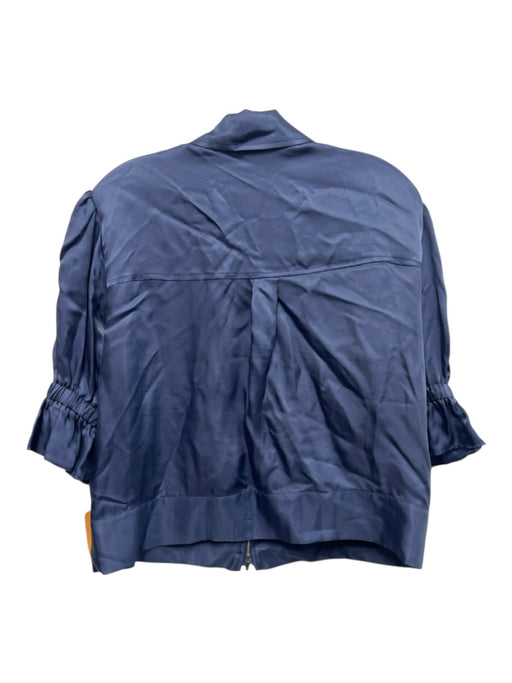 5a7 Cinq a Sept Size M Slate Blue Cupro Short Puff Sleeve Zip Up Collar Jacket Slate Blue / M