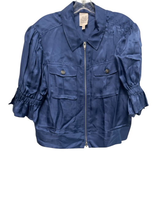 5a7 Cinq a Sept Size M Slate Blue Cupro Short Puff Sleeve Zip Up Collar Jacket Slate Blue / M