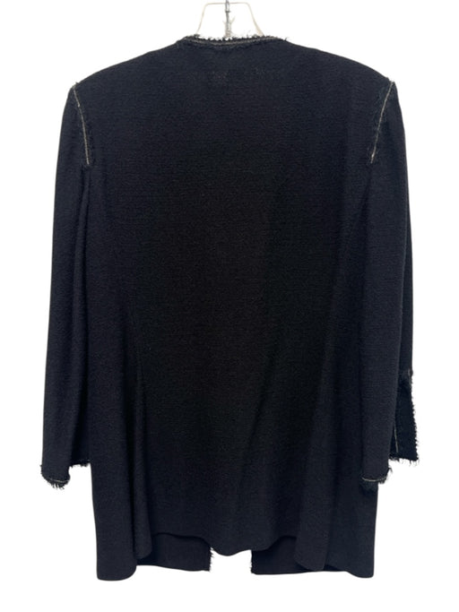 St. John Size 10 Black Wool & Rayon Fringe Gold detail Hook & Eye Jacket Black / 10