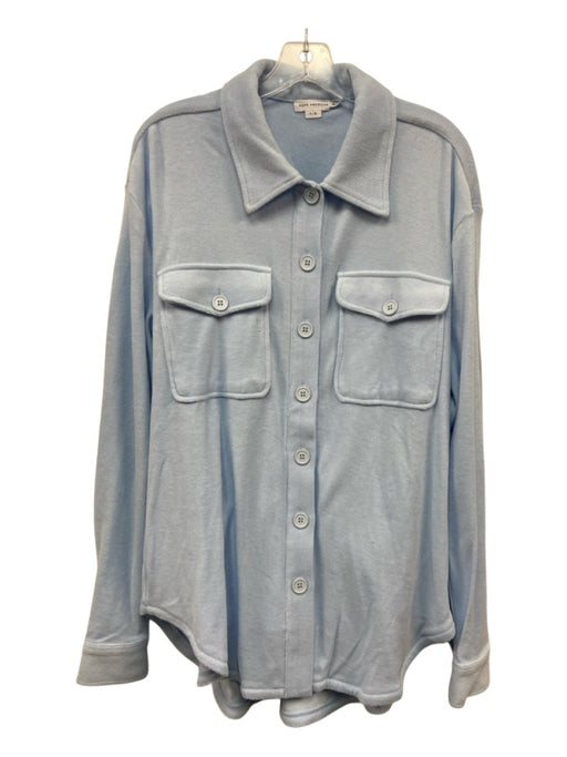 Good American Size 1/2 Light Blue Cotton Terry Cloth Button Down Long Sleeve Top Light Blue / 1/2