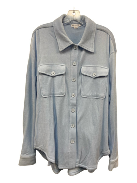 Good American Size 1/2 Light Blue Cotton Terry Cloth Button Down Long Sleeve Top Light Blue / 1/2