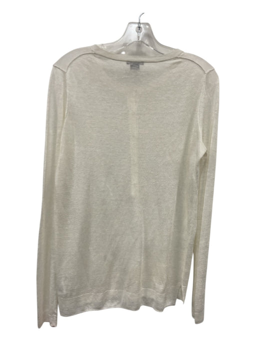 Theory Size M Cream Linen Blend Round Neck Long Sleeve half button down Top Cream / M