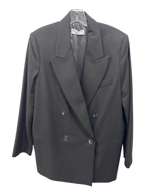 MNG Size L Black Polyester Blend Shoulder Pad Double Breasted Long Jacket Black / L