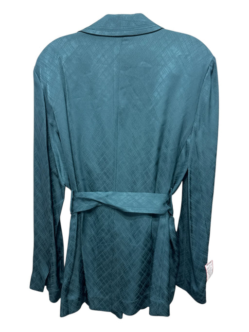 Equipment Size 10 Teal Viscose Crosshatching Wide Leg Open Front Pant Set Teal / 10