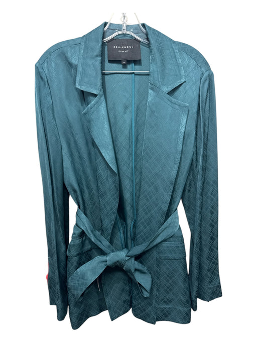 Equipment Size 10 Teal Viscose Crosshatching Wide Leg Open Front Pant Set Teal / 10