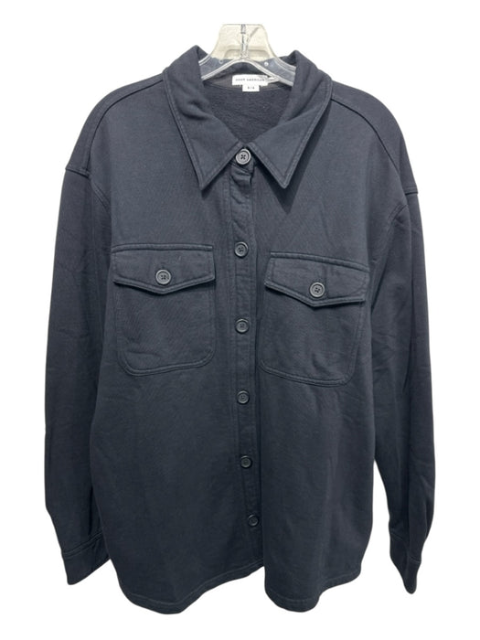 Good American Size 3/4 Black Cotton Long Sleeve Button Front Collar Shacket Top Black / 3/4