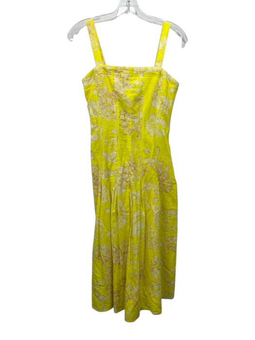 Marie Oliver Size 0 Yellow Linen Blend Abstract Floral Sleeveless Paneled Dress Yellow / 0