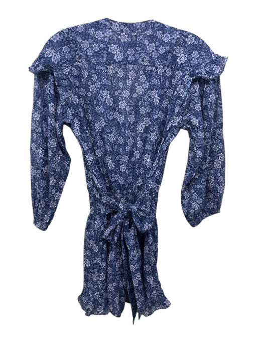 Parker Size XS Blue Cotton Floral 3/4 Balloon Sleeve Tie Waist Mini Romper Blue / XS