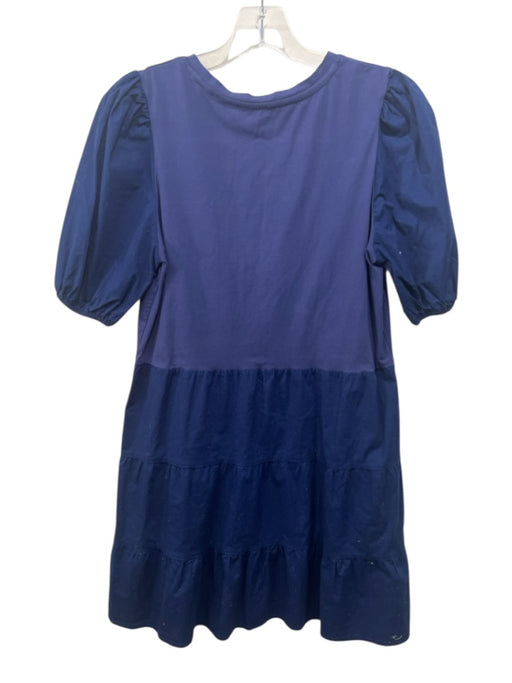 Taylor Tillman Size S Blue Cotton Blend Short Puff Sleeve Fabric Block Dress Blue / S